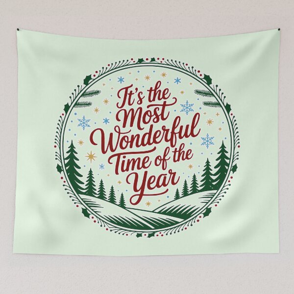 Item preview, Vintage Its the Most Wonderful Time of the Year Christmas Wreath, Retro Winter Trees And Snowflakes Holiday Frame designed and sold by zozo-shop.