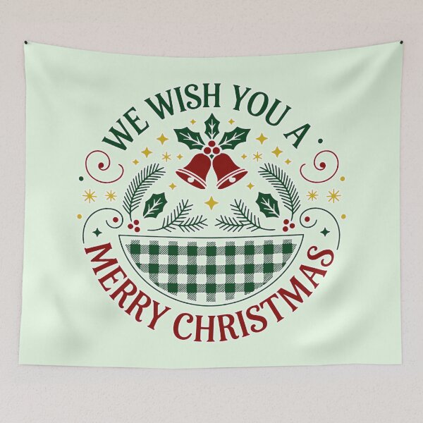 Item preview, We Wish You a Merry Christmas, Retro Holiday Basket And Bells designed and sold by zozo-shop.