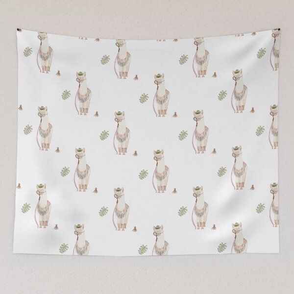 Item preview, Cool Watercolor Llama in Hat and Glasses White Boho Pattern designed and sold by svitlaarty.