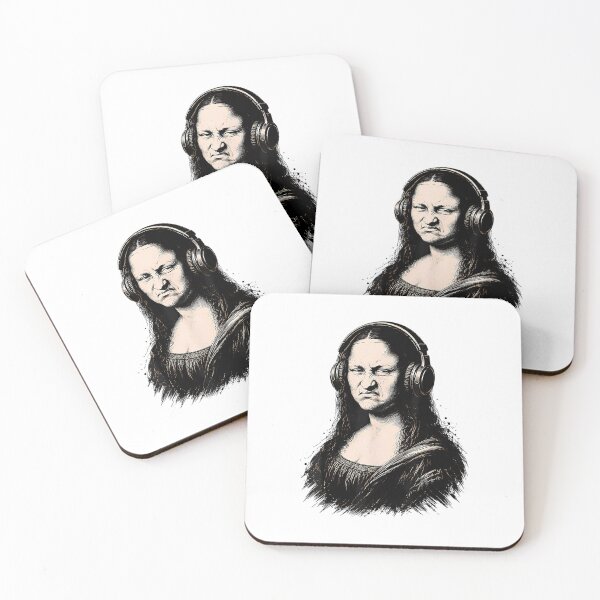 Item preview, Grumpy Mona Lisa Wearing Headphones Meme designed and sold by YeppiStudio.