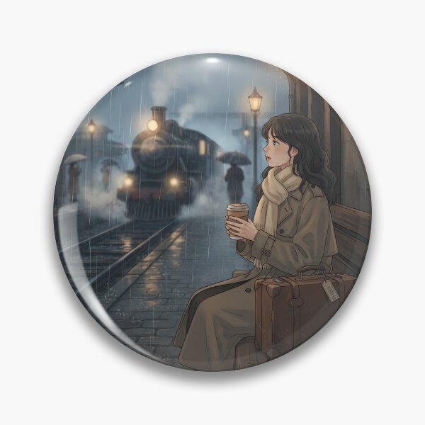 Item preview, Cozy Rainy Train Station Waiting for Someone: Retro Lo-Fi Aesthetic, Vintage Steam Train, Moody Night Alley Art Print, Poster & Home Decor designed and sold by SOOstudio73.