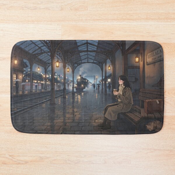 Item preview, Cozy Rainy Train Station Waiting for Someone: Retro Lo-Fi Aesthetic, Vintage Steam Train, Moody Night Alley Art Print, Poster & Home Decor designed and sold by SOOstudio73.