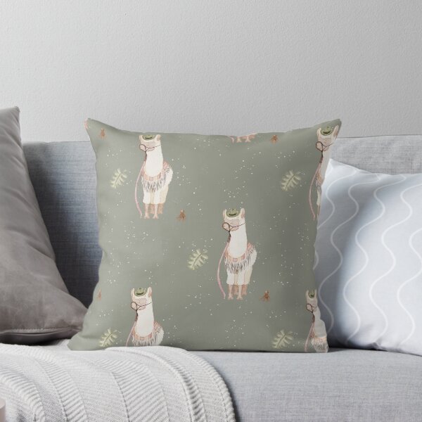 Item preview, Cool Watercolor Llama in Hat and Glasses Sage Green Pattern designed and sold by svitlaarty.