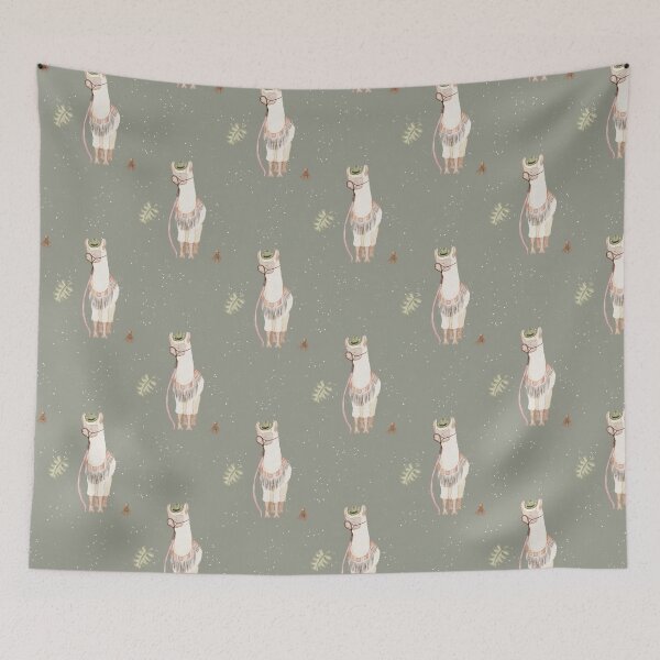 Item preview, Cool Watercolor Llama in Hat and Glasses Sage Green Pattern designed and sold by svitlaarty.