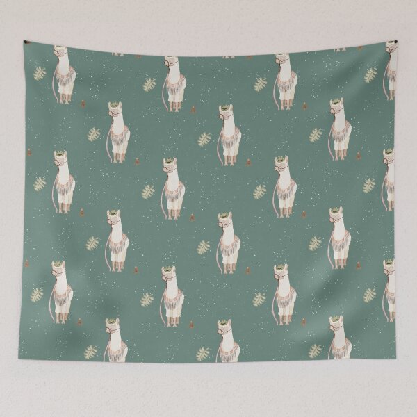 Item preview, Cool Watercolor Llama in Hat and Glasses Deep Teal Pattern designed and sold by svitlaarty.