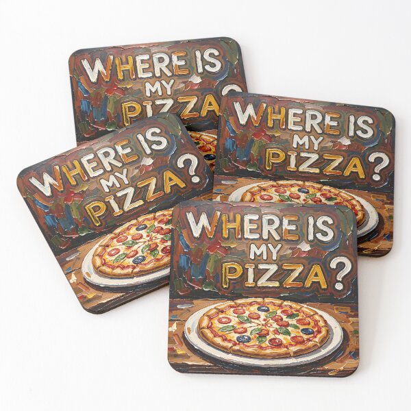 Item preview, Where Is My Pizza Funny Pop Art Impasto Oil Painting designed and sold by Serene Strokes Art.