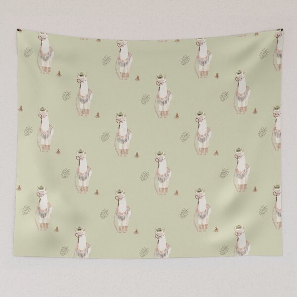Item preview, Cool Watercolor Llama in Hat and Glasses Light Olive Pattern designed and sold by svitlaarty.