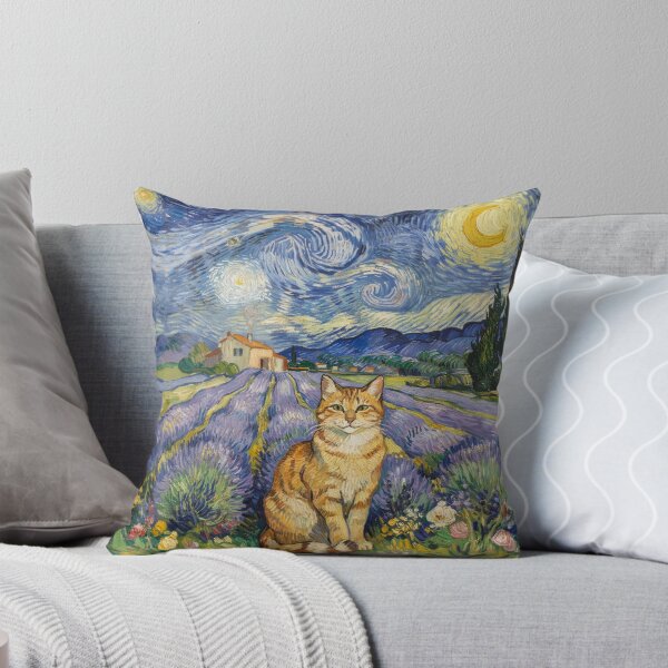 Item preview, Van Gogh Inspired Orange Cat in Lavender Field – Whimsical Provence Countryside Impressionist Wall Art designed and sold by Tamas Das.