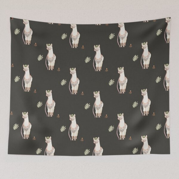 Item preview, Cool Watercolor Llama in Hat and Glasses Black Pattern designed and sold by svitlaarty.