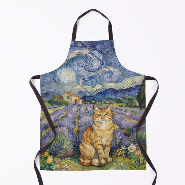 Artikelvorschau, Von Van Gogh inspirierte orange Katze im Lavendelfeld – Verspielte impressionistische Wandkunst im Stil der provenzalischen Landschaft entworfen und verkauft von Tamas Das.
