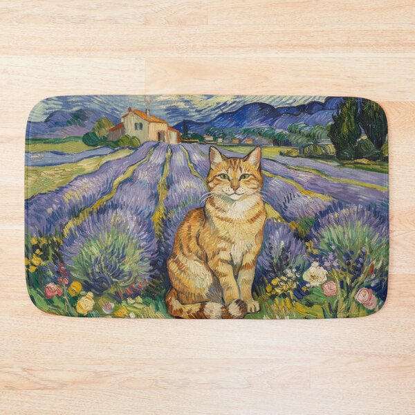Item preview, Van Gogh Inspired Orange Cat in Lavender Field – Whimsical Provence Countryside Impressionist Wall Art designed and sold by Tamas Das.