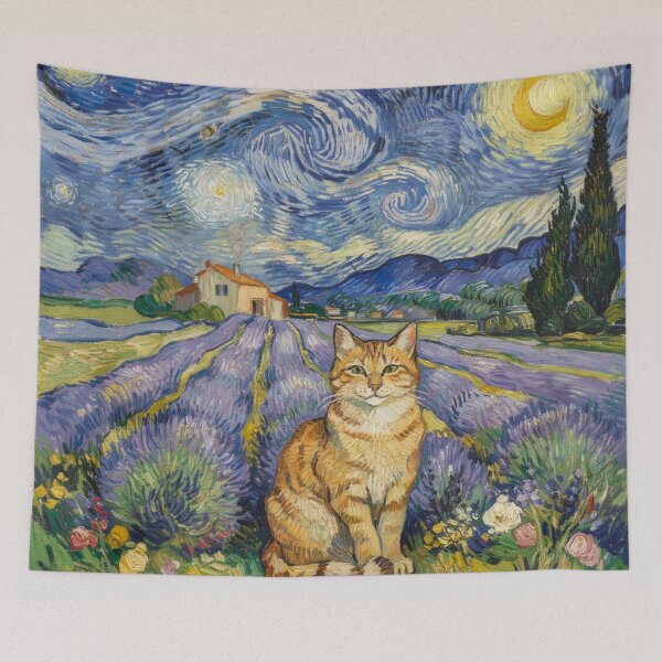 Item preview, Van Gogh Inspired Orange Cat in Lavender Field – Whimsical Provence Countryside Impressionist Wall Art designed and sold by Tamas Das.