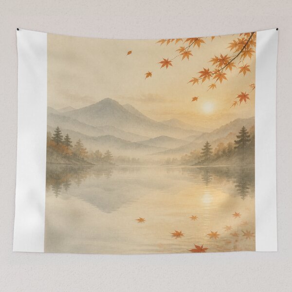 Item preview, Autumn Maple Wall Art Poster | Misty Lake Morning, Japandi Japanese Landscape Decor designed and sold by LuminaKage.