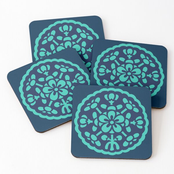 Item preview, Turquoise-colored  mandala with a Japanese flower pattern designed and sold by Starpuffdesign.