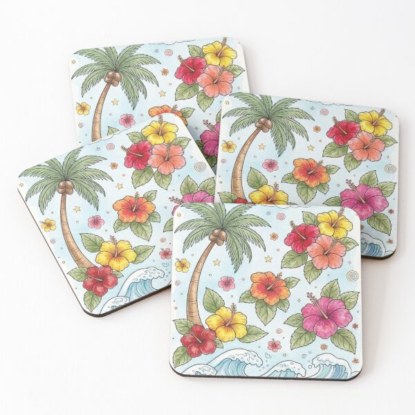 Item preview, Tropical Hibiscus Palm Tree Watercolor designed and sold by Dreamic.Art.