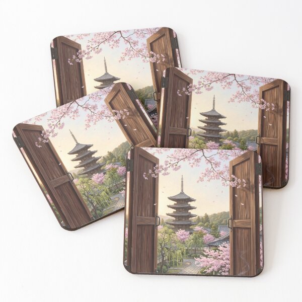 Item preview, Kyoto Cherry Blossom Pagoda Window View Art Print designed and sold by Ada’s Mystic Atelier .