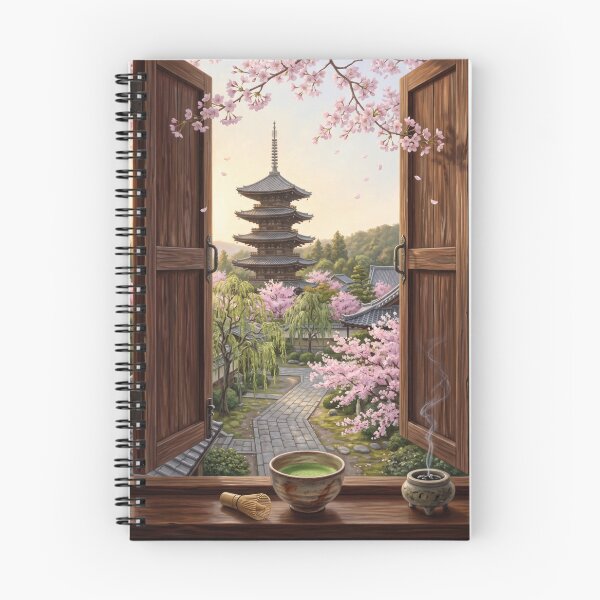Item preview, Kyoto Cherry Blossom Pagoda Window View Art Print designed and sold by Ada’s Mystic Atelier .