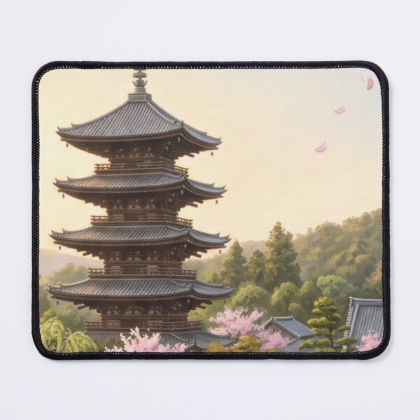 Item preview, Kyoto Cherry Blossom Pagoda Window View Art Print designed and sold by Ada’s Mystic Atelier .