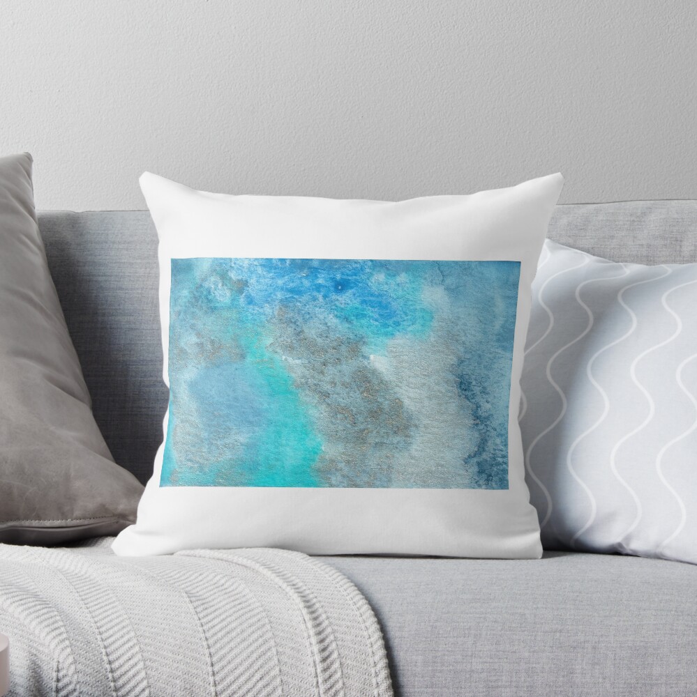 Small Blue Watercolor Bleed Painting Throw Pillow
