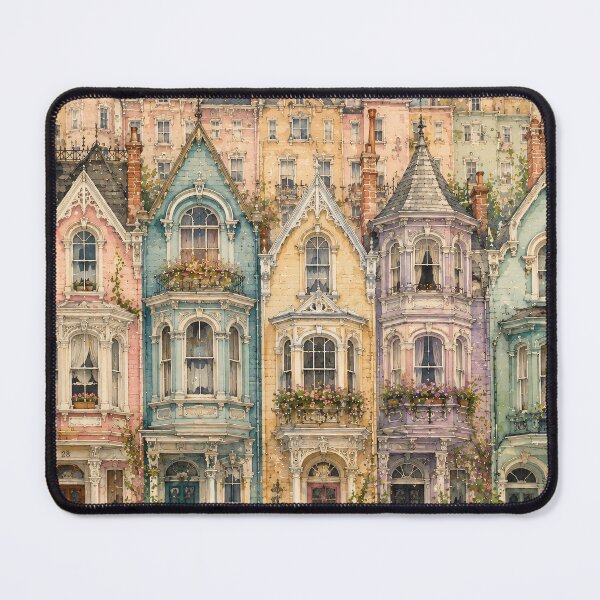 Item preview, Pastel Victorian Townhouses Watercolour Row Street Scene designed and sold by Jozefin's Studio.