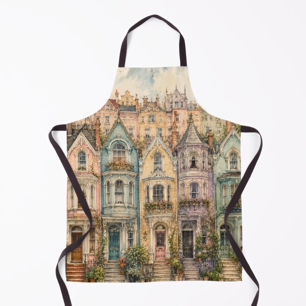 Item preview, Pastel Victorian Townhouses Watercolour Row Street Scene designed and sold by Jozefin's Studio.