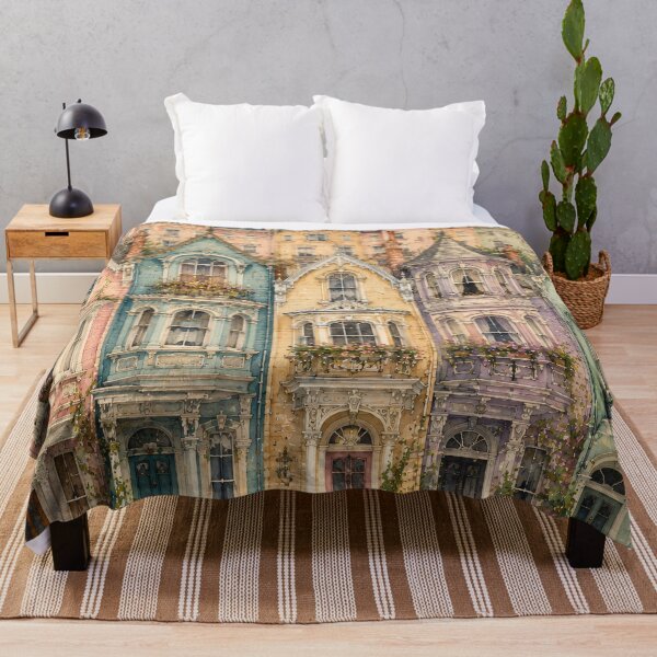 Item preview, Pastel Victorian Townhouses Watercolour Row Street Scene designed and sold by Jozefin's Studio.