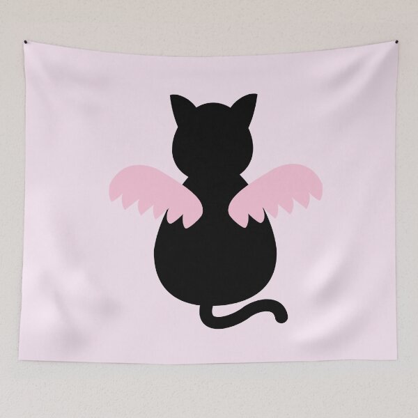 Item preview, Black Cat Back View with Pink Angel Wings designed and sold by Tanapan2529.