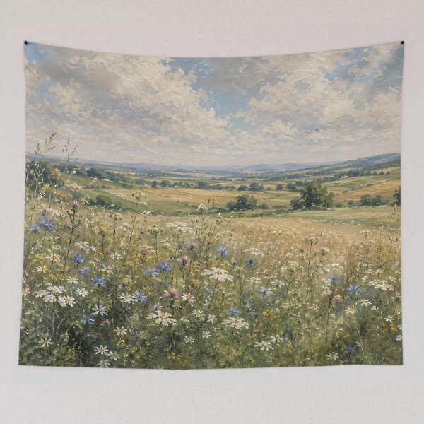 Item preview, Wildflower Meadow Oil Painting Rolling Hills Summer designed and sold by Jozefin's Studio.