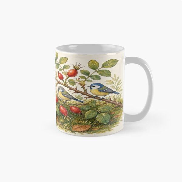 Item preview, Vintage Watercolor Birds on Rosehip Branch Botanical Illustration designed and sold by Breezes-of-Ida.