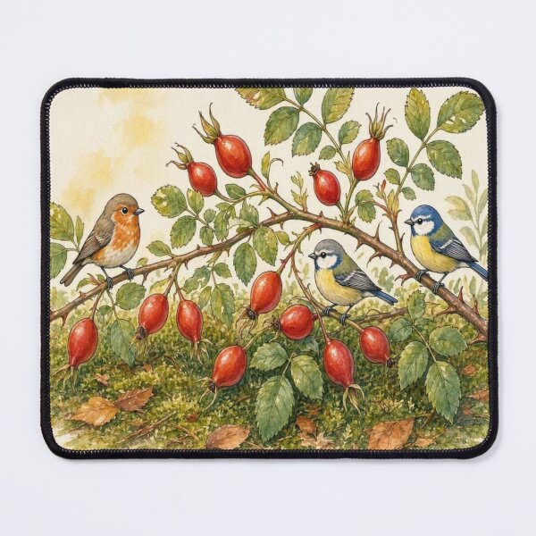 Item preview, Vintage Watercolor Birds on Rosehip Branch Botanical Illustration designed and sold by Breezes-of-Ida.