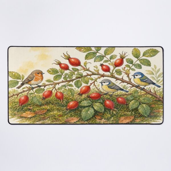 Item preview, Vintage Watercolor Birds on Rosehip Branch Botanical Illustration designed and sold by Breezes-of-Ida.