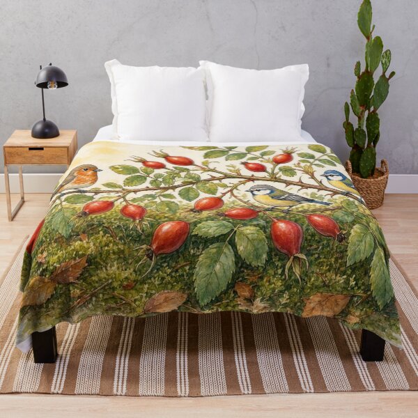 Item preview, Vintage Watercolor Birds on Rosehip Branch Botanical Illustration designed and sold by Breezes-of-Ida.