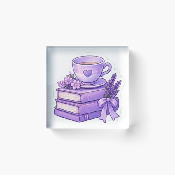 Item preview, Purple Tea Cup and Books – Cozy Kawaii Floral Aesthetic designed and sold by Kiralemon.