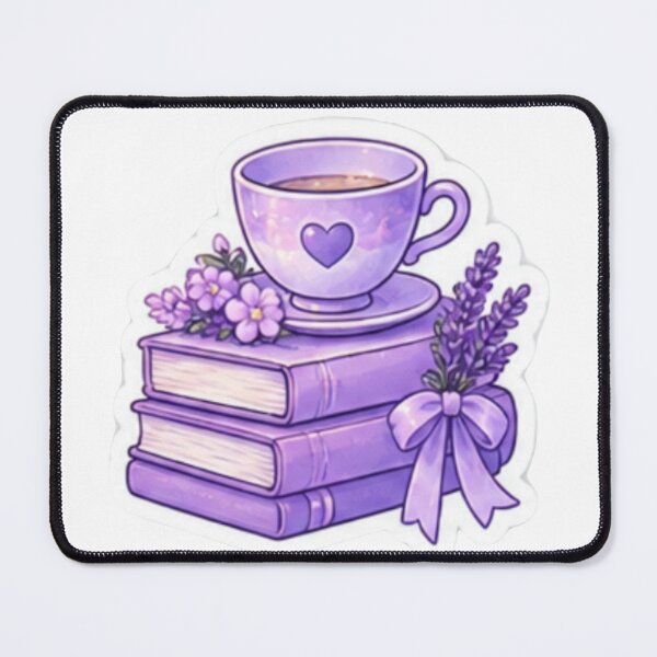 Item preview, Purple Tea Cup and Books – Cozy Kawaii Floral Aesthetic designed and sold by Kiralemon.