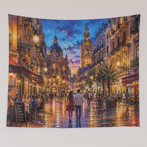 Item preview,  Valencia by night painting, Spain – A Beautiful city in Europe. designed and sold by GalleryKauffeld.