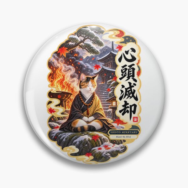 Item preview, Shinto Mekkyaku 心頭滅却 Japanese Cat Sticker – Unshaken Mind Amid Adversity designed and sold by KOTOWA.