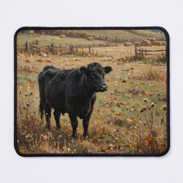 Item preview, Black Angus Cow Autumn Farmhouse Oil Painting designed and sold by Jozefin's Studio.