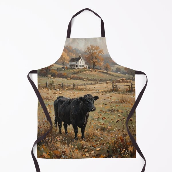Item preview, Black Angus Cow Autumn Farmhouse Oil Painting designed and sold by Jozefin's Studio.