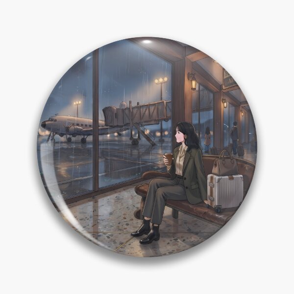 Item preview, Cozy Rainy Airport Terminal Waiting for Flight: Modern Lo-Fi Aesthetic, Moody Night Travel Art Print, Poster & Home Decor designed and sold by SOOstudio73.