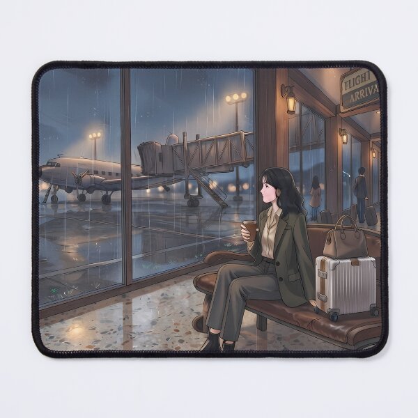Item preview, Cozy Rainy Airport Terminal Waiting for Flight: Modern Lo-Fi Aesthetic, Moody Night Travel Art Print, Poster & Home Decor designed and sold by SOOstudio73.