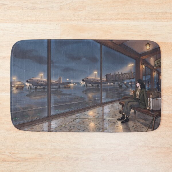 Item preview, Cozy Rainy Airport Terminal Waiting for Flight: Modern Lo-Fi Aesthetic, Moody Night Travel Art Print, Poster & Home Decor designed and sold by SOOstudio73.