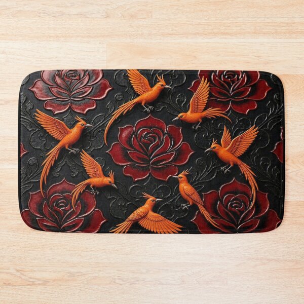 Item preview, 3D Embossed Orange Phoenix Birds and Gothic Red Roses designed and sold by Breezes-of-Ida.