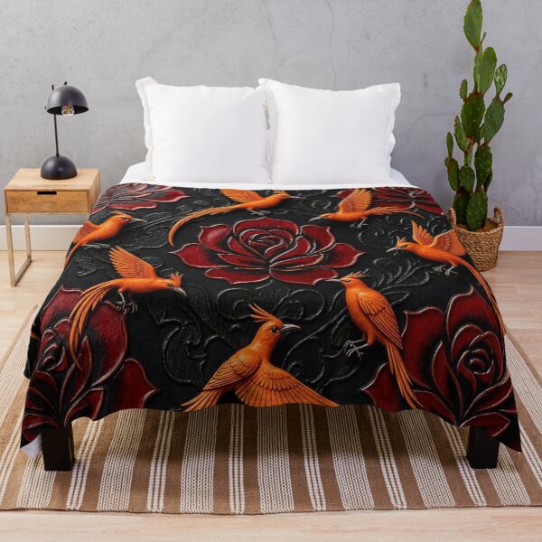 Item preview, 3D Embossed Orange Phoenix Birds and Gothic Red Roses designed and sold by Breezes-of-Ida.