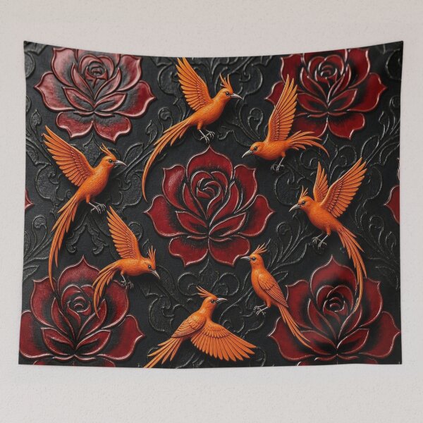 Item preview, 3D Embossed Orange Phoenix Birds and Gothic Red Roses designed and sold by Breezes-of-Ida.