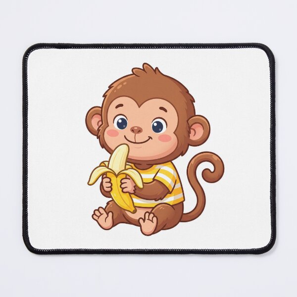 Item preview, Cute Cartoon Monkey in Striped Shirt Eating Yellow Banana Vector Art designed and sold by KaleeDesigns.