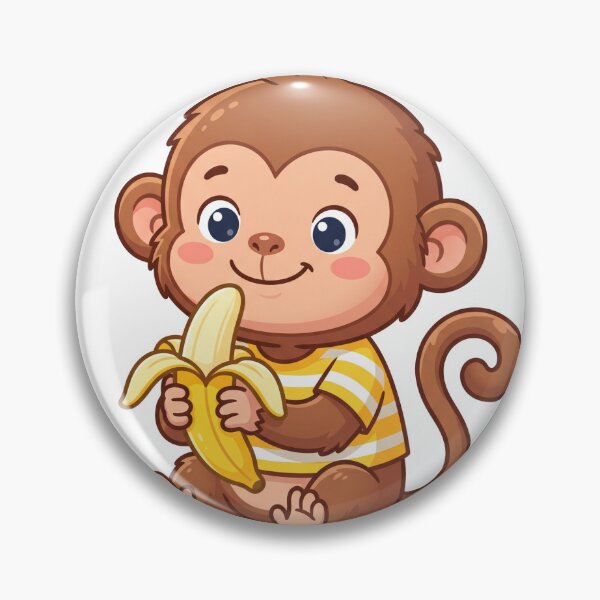 Item preview, Cute Cartoon Monkey in Striped Shirt Eating Yellow Banana Vector Art designed and sold by KaleeDesigns.