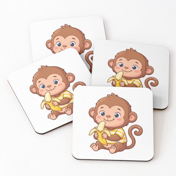 Item preview, Cute Cartoon Monkey in Striped Shirt Eating Yellow Banana Vector Art designed and sold by KaleeDesigns.