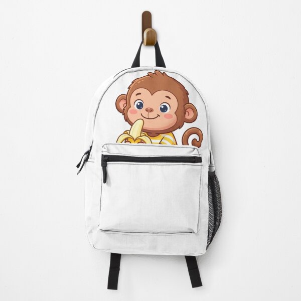 Item preview, Cute Cartoon Monkey in Striped Shirt Eating Yellow Banana Vector Art designed and sold by KaleeDesigns.