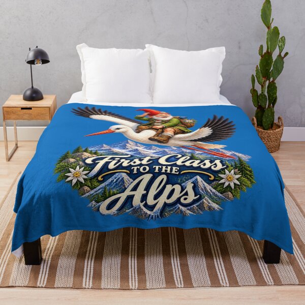 Item preview, First Class to the Alps – Alpine Gnome Riding a Stork designed and sold by Alpine-Ink.