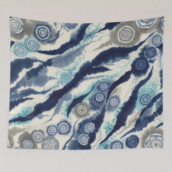 Item preview, Indigo Ocean Shibori – Japanese Wave Tie Dye Pattern, Coastal Japandi Textile & Home Décor designed and sold by Tamas Das.